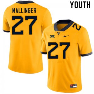 Youth West Virginia Mountaineers NCAA #27 Davis Mallinger Gold Authentic Nike Stitched College Football Jersey BW15U01DQ